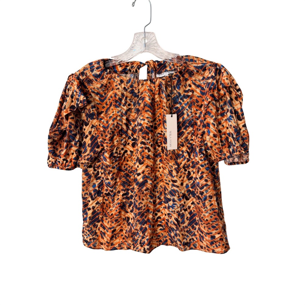 New! WILA STORY‎ Orange Kayla Boho Abstract Puff Sleeve Career Blouse SMALL $152